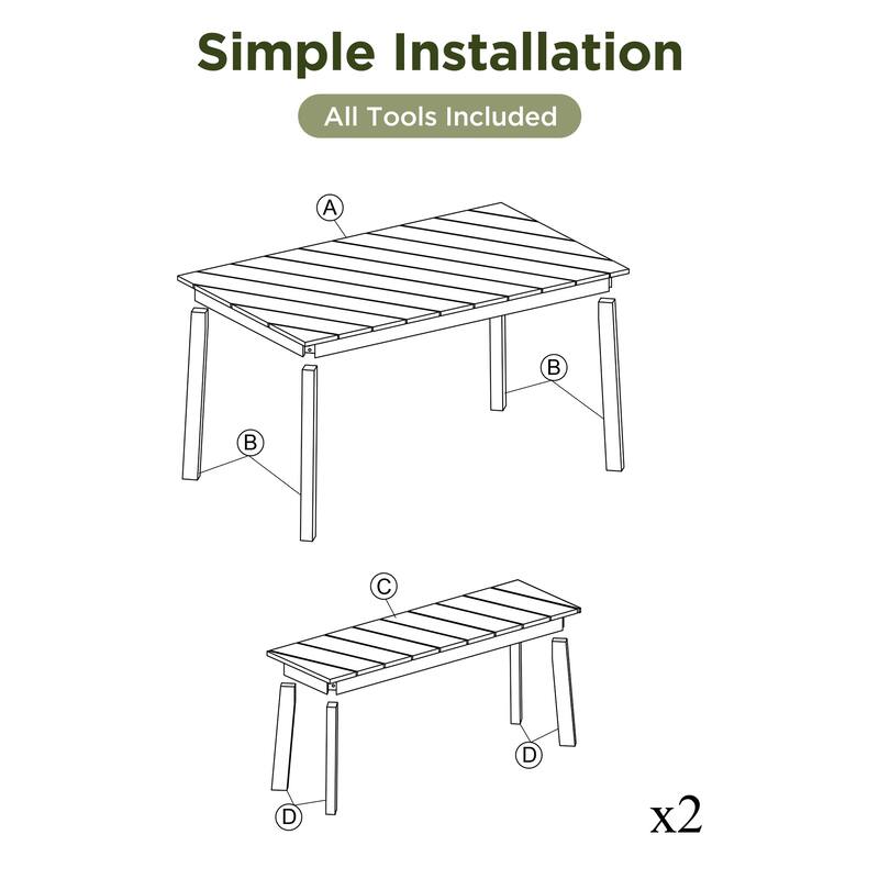 3 Pieces Outdoor Dining Set with 2 Benches and Picnic Beer Table Acacia Wood Table Dining Set for Patio, Garden