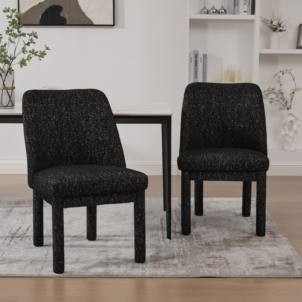 Upholstered Chenille Dining Chairs With Rubberwood Legs,Set of 2