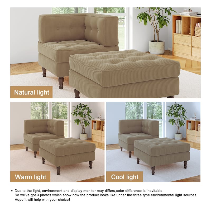 Corduroy L-shape Modular Corner Sectional Sofa with Reversible Storage Ottoman