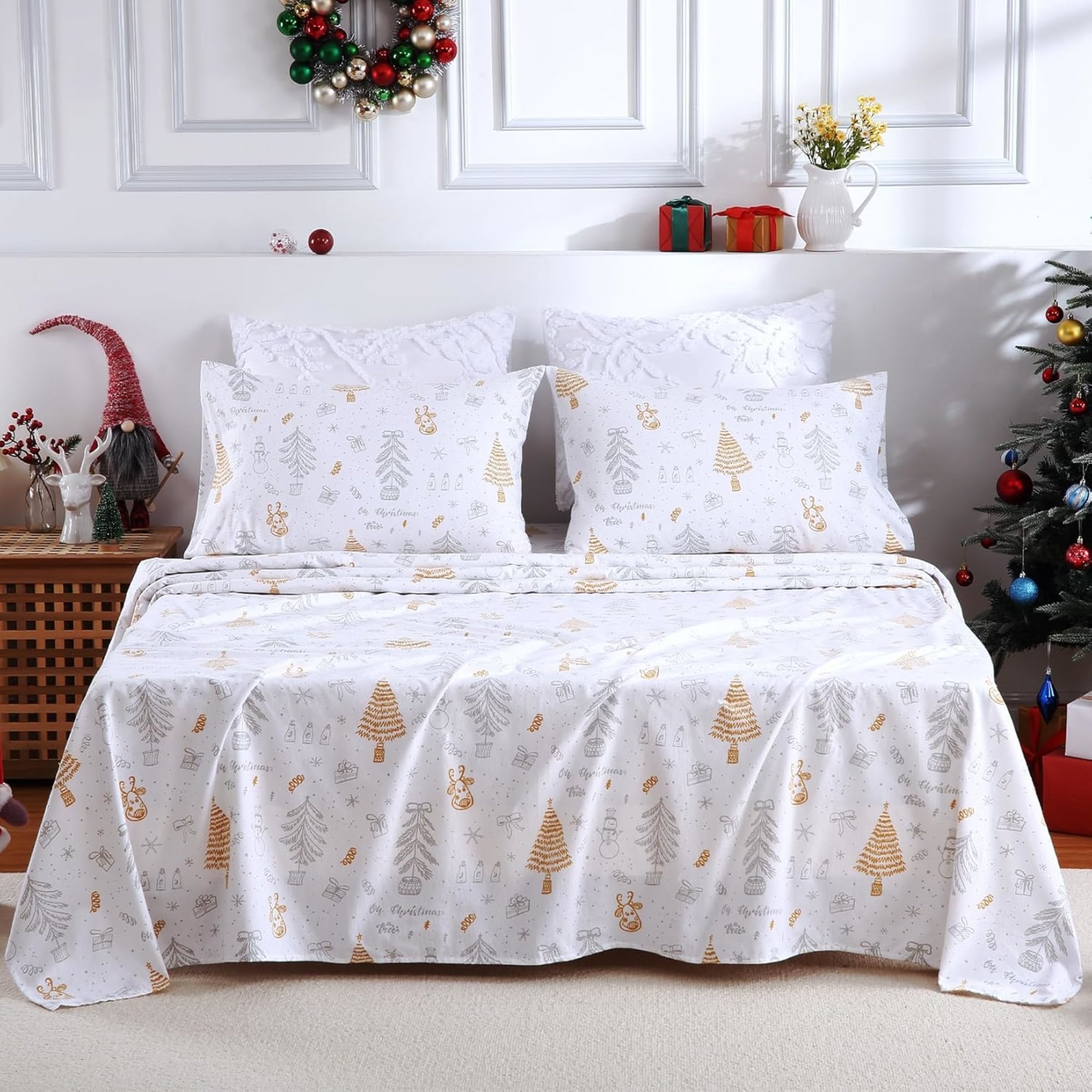 4 Pieces Soft Microfiber Christmas Bedding Sheet Set Bed Bath Beyond 41888016
