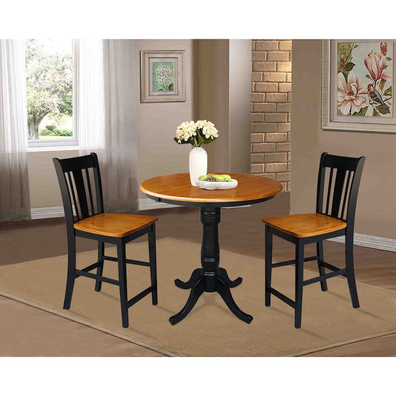 36" Round Top Pedestal Extension Table Counter Height With 12" Leaf and San Remo Counterheight Stools