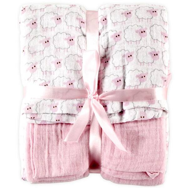 slide 1 of 1, Hudson Baby Infant Girl Cotton Muslin Swaddle Blankets, Pink Sheep, One Size - Pink Sheep - 2-Pack 2-Pack - Pink Sheep