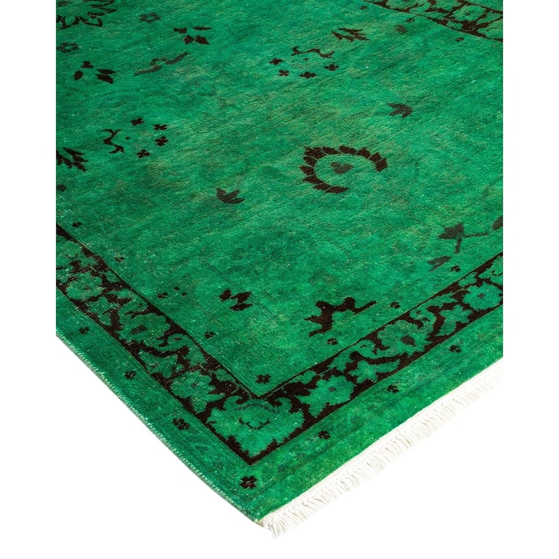 Overton Hand Knotted Wool Vintage Inspired Modern Contemporary Overdyed Green Area Rug - 2' 7" x 12' 3"