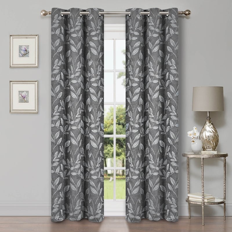 Superior Modern Bohemian Leaves Room Darkening Curtains with Grommets
