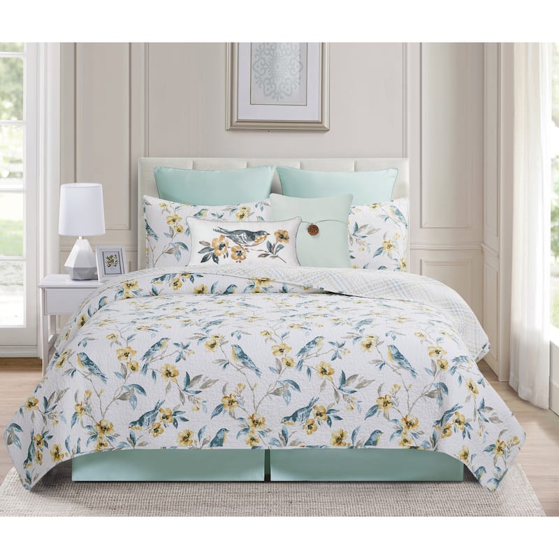 Calix Bluebird Cotton Quilt Set - Reversible and Machine Washable