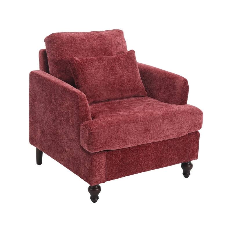 Mid Century Modern Chenille Fabric Armchair with Solid Wood Frame