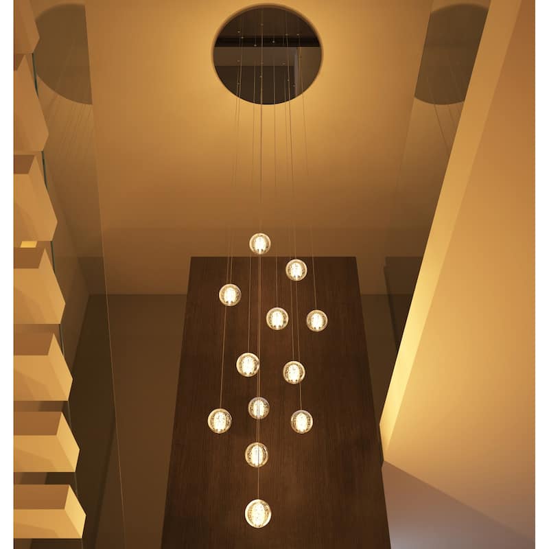 Modern Crystal Ball Long Raindrop Chandelier for Entrance Foyer Staircase
