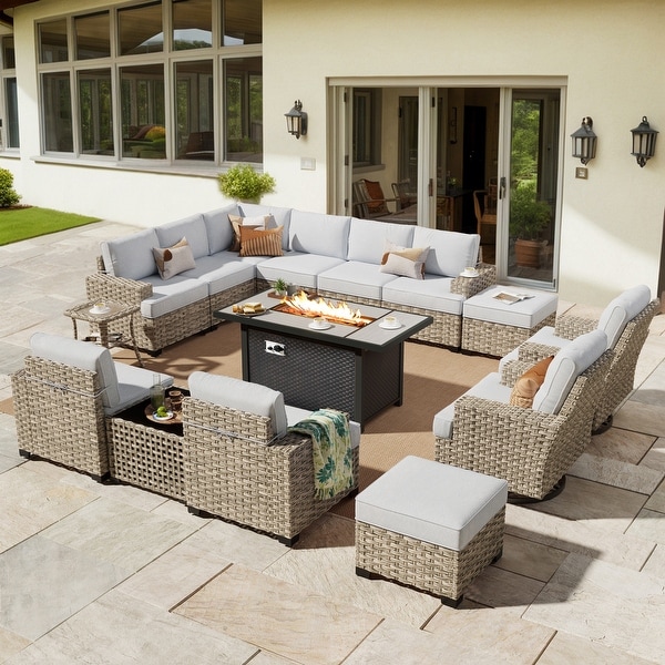 HOOOWOOO 15-piece Outdoor Sofa Patio Wicker Furniture Sectional