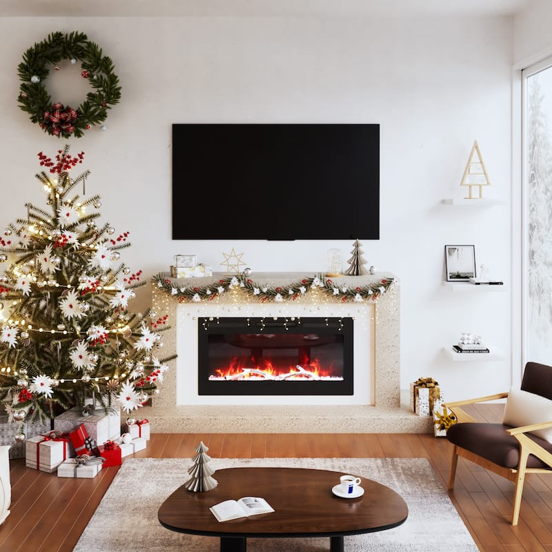 Clihome 30-72Inch Recessed Wall-mounted w/ RC (1500W) Electric Fireplace
