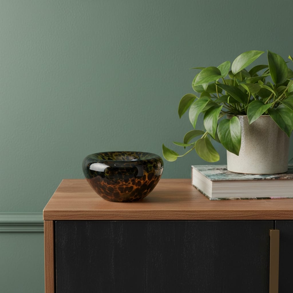 4" Amber And Black Cheetah Animal Print Glass Round Table Vase - 8.40