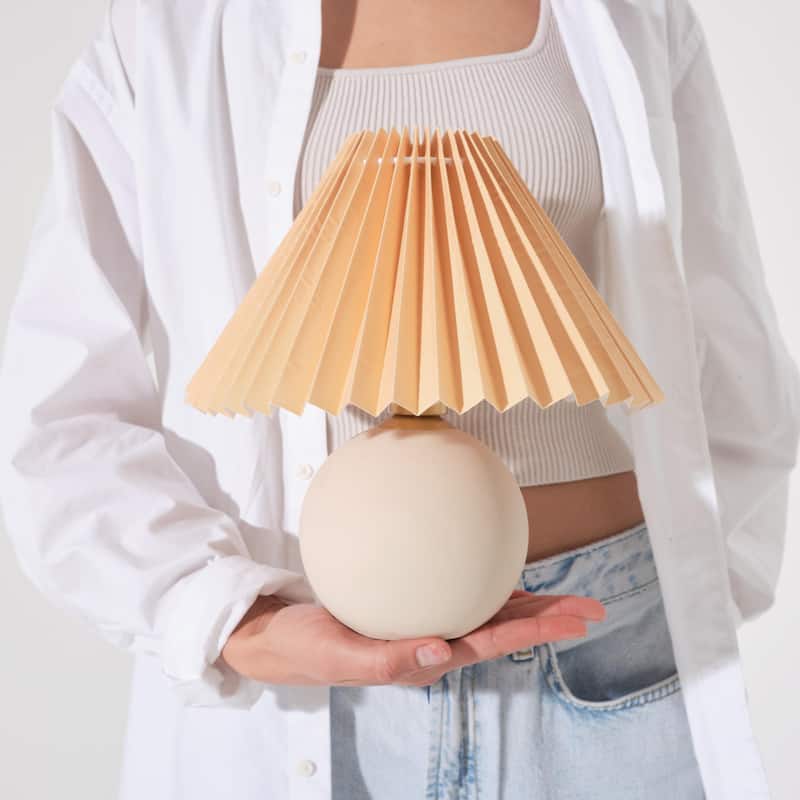 Brightech Serena 10 in. Cream Beige Traditional Globe LED Super Bright Table and Desk Lamp with Orange Fabric Empire Shade