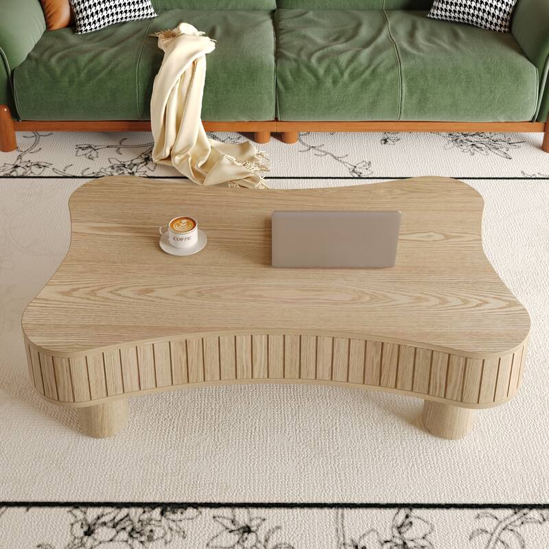 Lift Top Coffee Table for Living Room 42" Fluted Panel Hidden Storage, Silent Hydraulic Lift, Curved Safety Corners,Natural Wood
