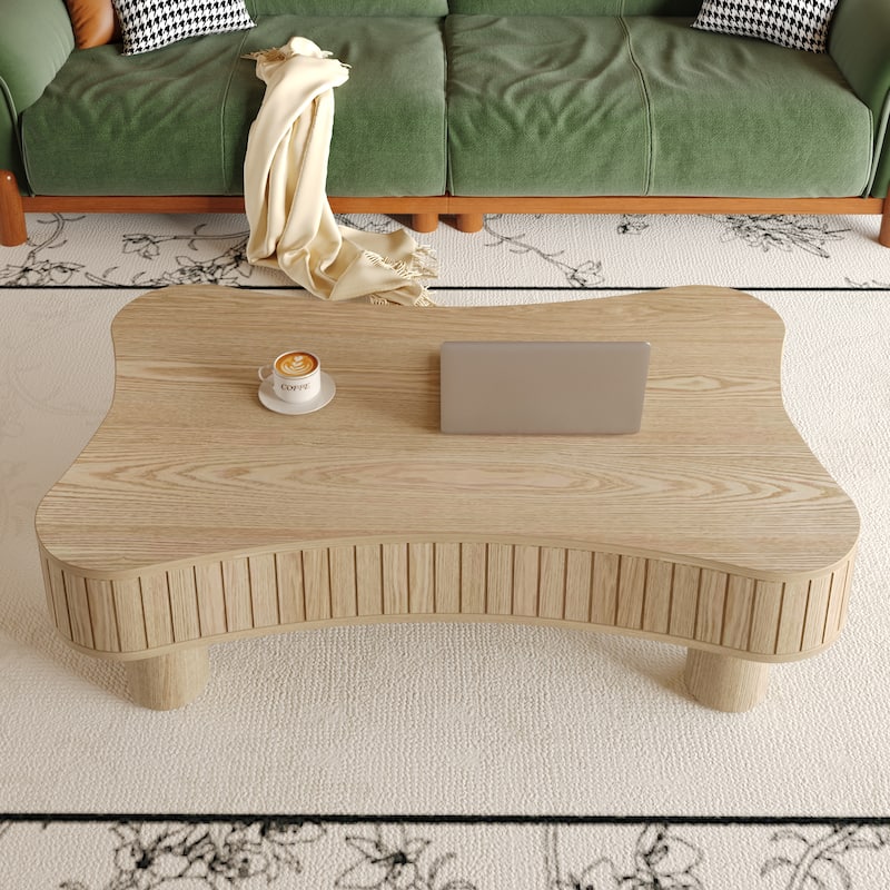 Lift Top Coffee Table with Hidden Storage, Hydraulic Rising Center Table, Fluted Panel Sofa Table with Rounded Corners