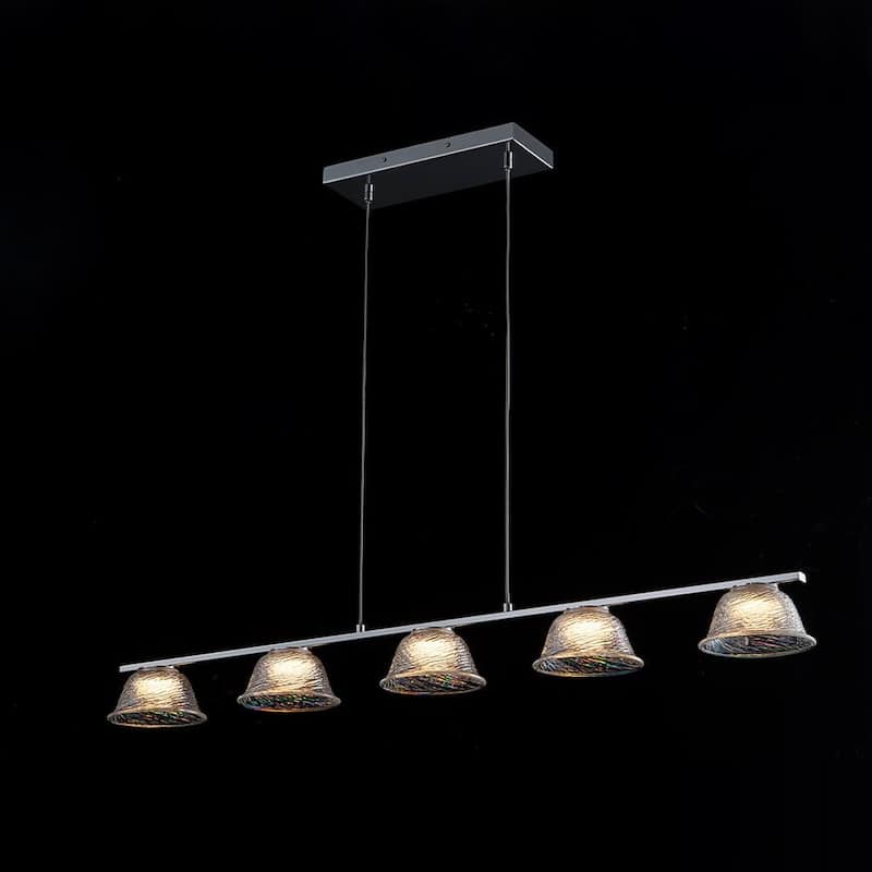 Modern 5-Light Bell Glass Chrome Linear LED Chandelier - N/A