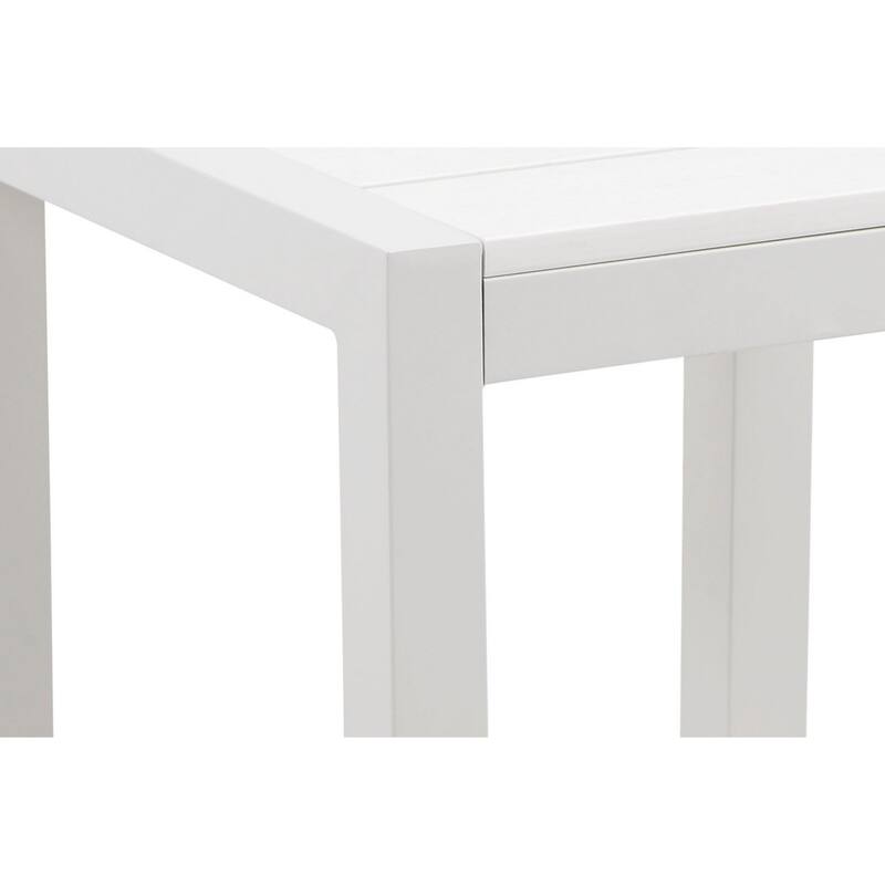 Josh 18 Inch Side End Table, Polyresin Planks, Crisp White Aluminum Frame