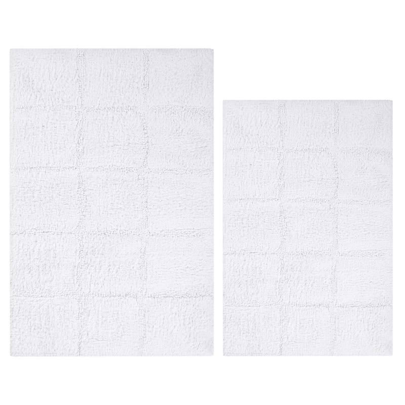 Superior Cotton Checkered 2-piece Non-skid Bath Rug Set