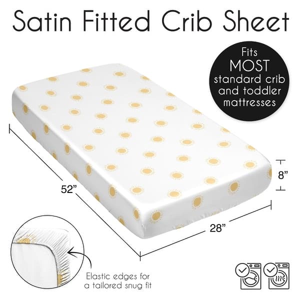 Sweet Jojo Designs White and Yellow Boho Sun Boy Girl Unisex/Gender Neutral Satin Fitted Crib Sheet Mustard Bohemian Celestial