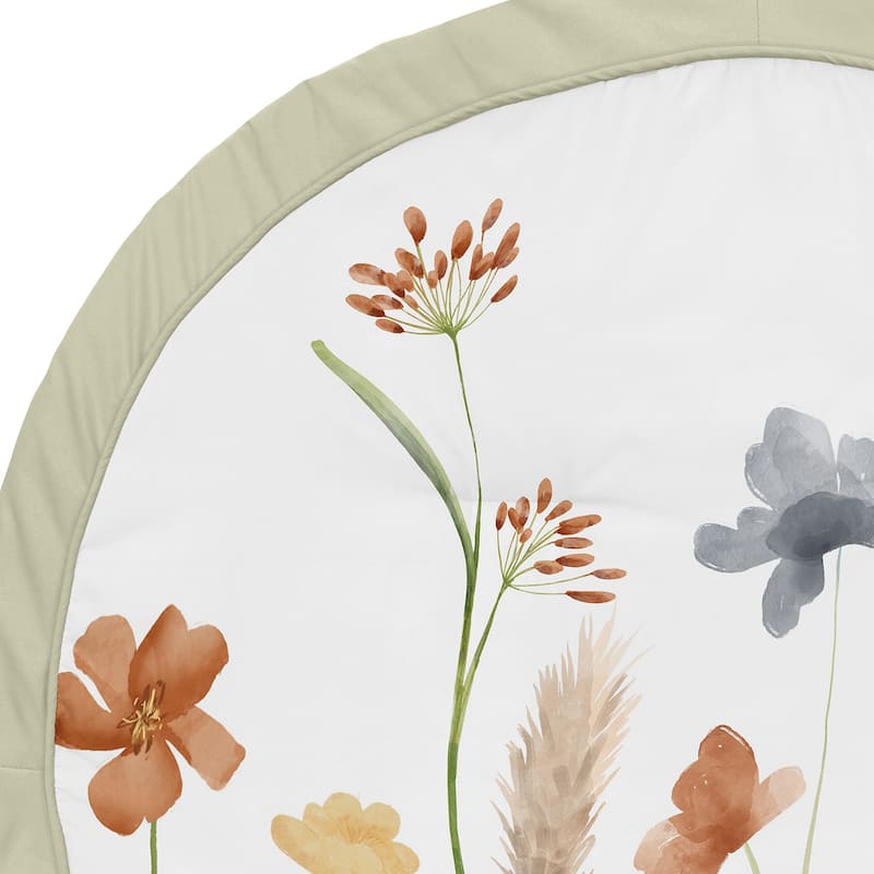 Boho Floral Garden Flower Girl Baby Tummy Time Playmat Green Watercolor Bohemian Floral Farmhouse Vintage Shabby Chic Nature