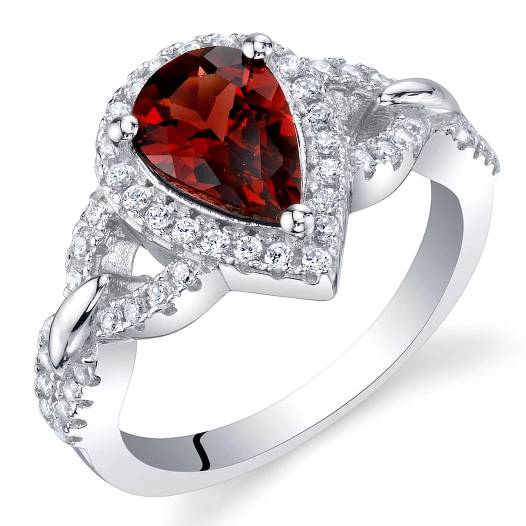 Sterling Silver 1.5 ct Garnet Halo Ring