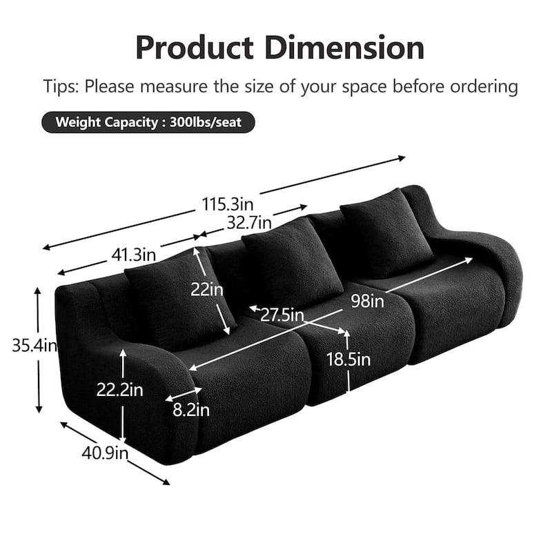 High-Quality Teddy Fabric Boneless Sofa Couches, No Assembly Required