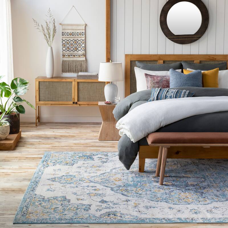 Livabliss Okeefe Vibrant Floral Medallion Area Rug - Light Blue - 7'10" x 10'