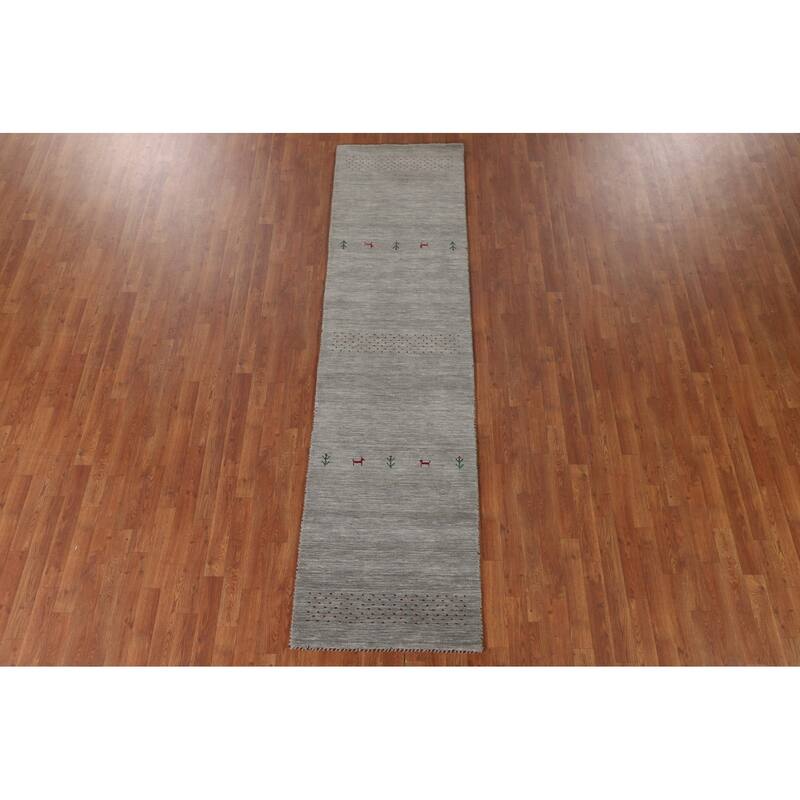 Animals Tribal Gabbeh Oriental Runner Rug Handmade Wool Carpet - 2'7"x 9'8"