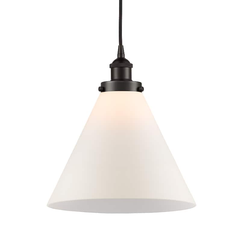 Innovations Lighting 616-1PH-15-12-L Cone Pendant Cone 12" Wide - Oil Rubbed Bronze / Matte White