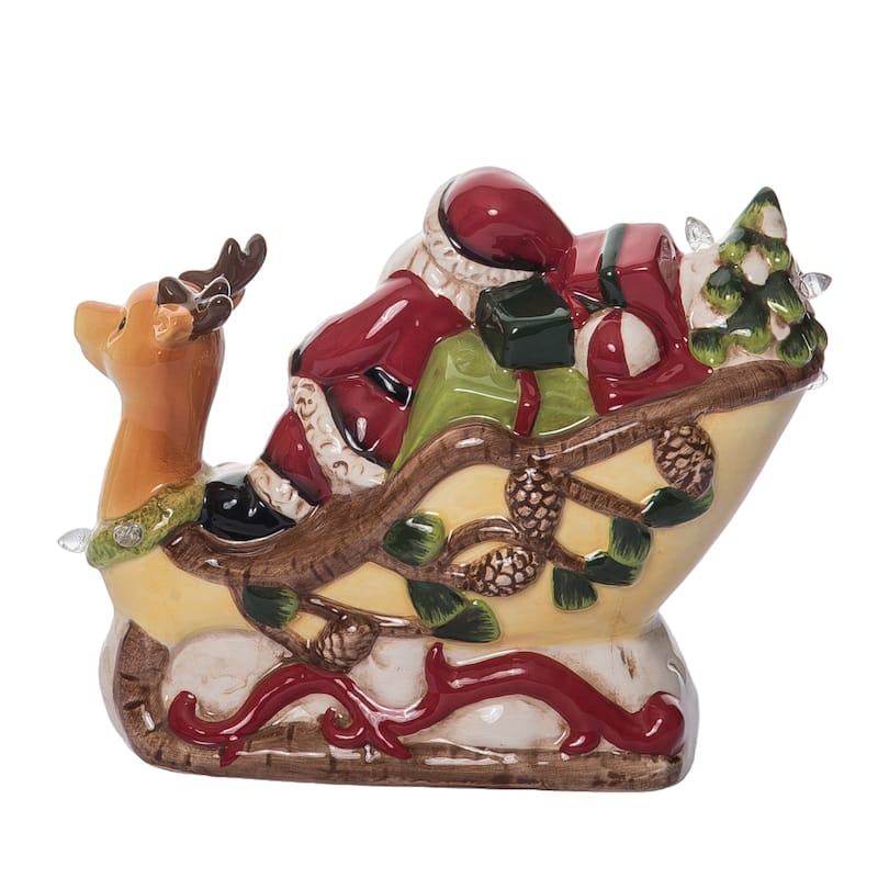 Transpac 8.25 in. Holiday Santa Reindeer Sleigh