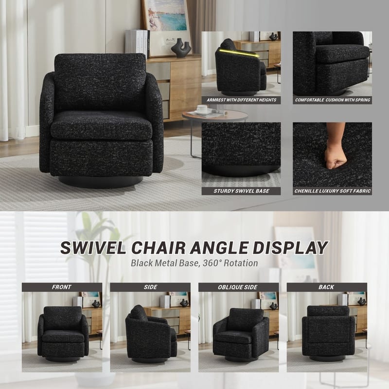 Chenille Upholstered Swivel Accent Chair for Living Room