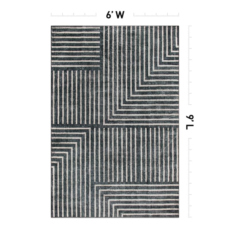 World Rug Gallery Distressed Bohemian Stripes Washable Non Slip Area Rug