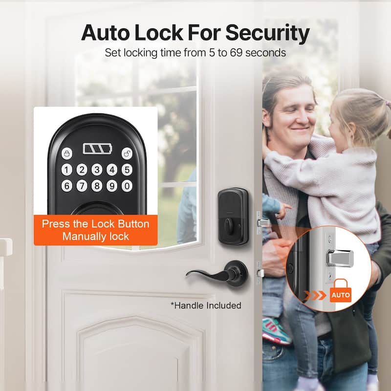 Electronic Keypad Door Lock with Auto-Locking Deadbolt - 4.8 x 2.8 in