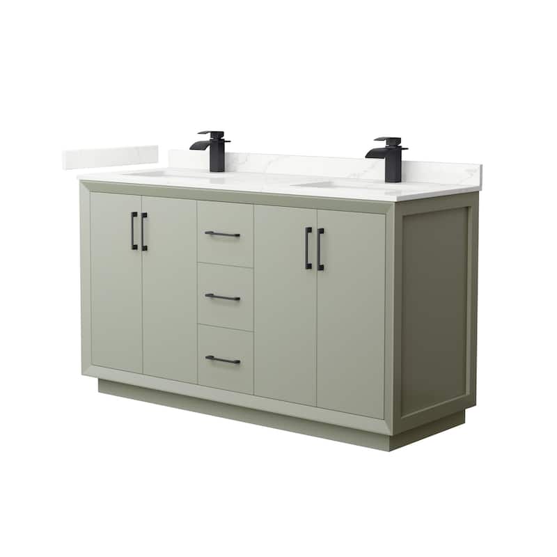Wyndham Collection WCF414160D-QTZ-UNSMXX Strada 60" Free Standing - Light Green / Giotto Quartz Top / Matte Black