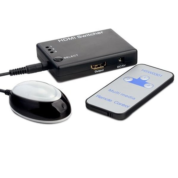 Agptek 3 Port HDMI Switcher Splitter With IR Remote Control External IR Receiver - 1920 x 1200 - 3 x HDMI Out - SIZE