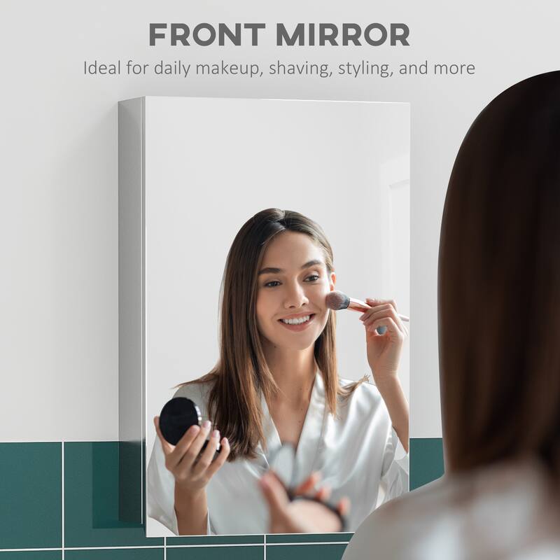 Space-Saving Silver Bathroom Mirror Cabinet with 3-Tier Shelves and Stainless-Steel Frame - 15.25" W x 4.75" D x 23.5" H