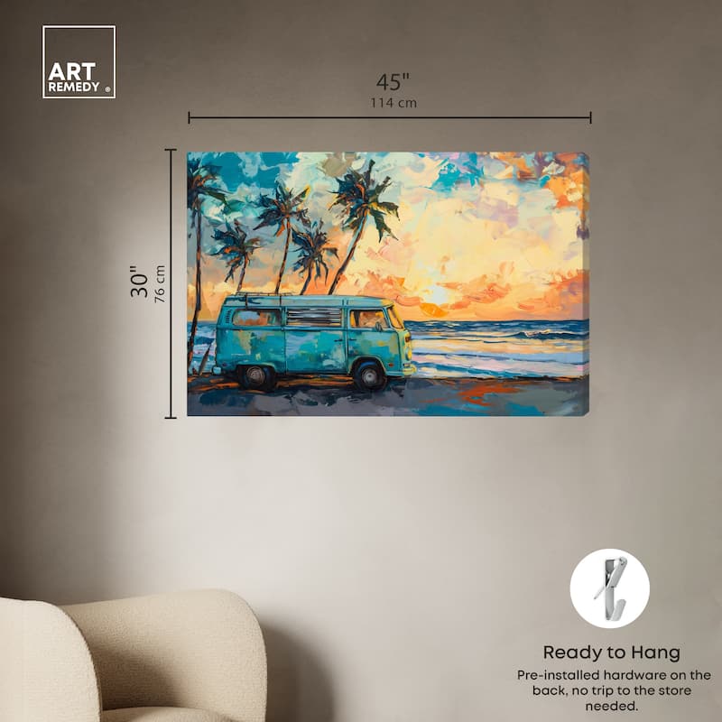 Art Remedy Old School Spring Break Gallery Wrapped Colorful Coastal 1 Piece Canvas Wall Art
