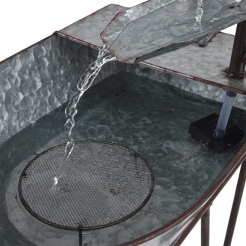 Alpine Corporation 36" Tall Rustic Wheelbarrow and Watering Can Fountain Yard Decoration