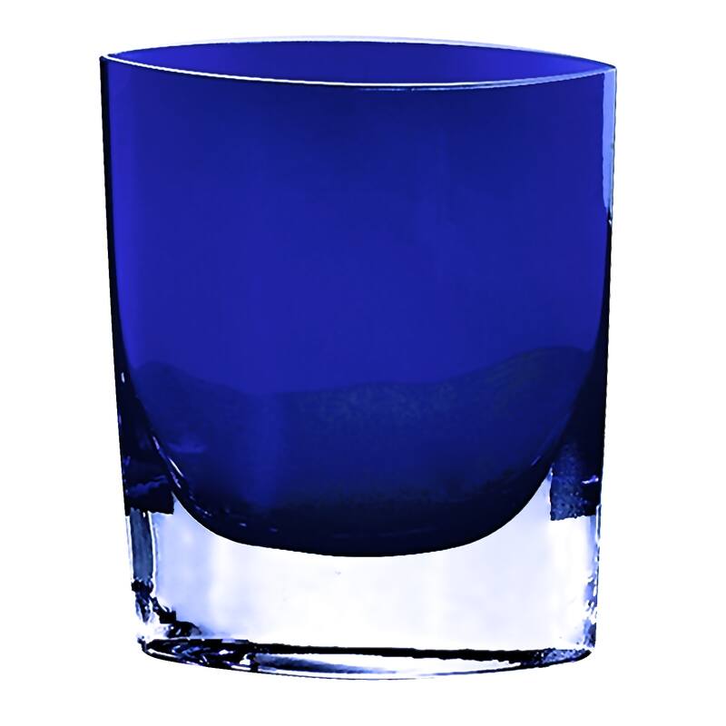 HomeRoots 8" Cobalt And Clear Oval Lead Free Crystal Table Vase