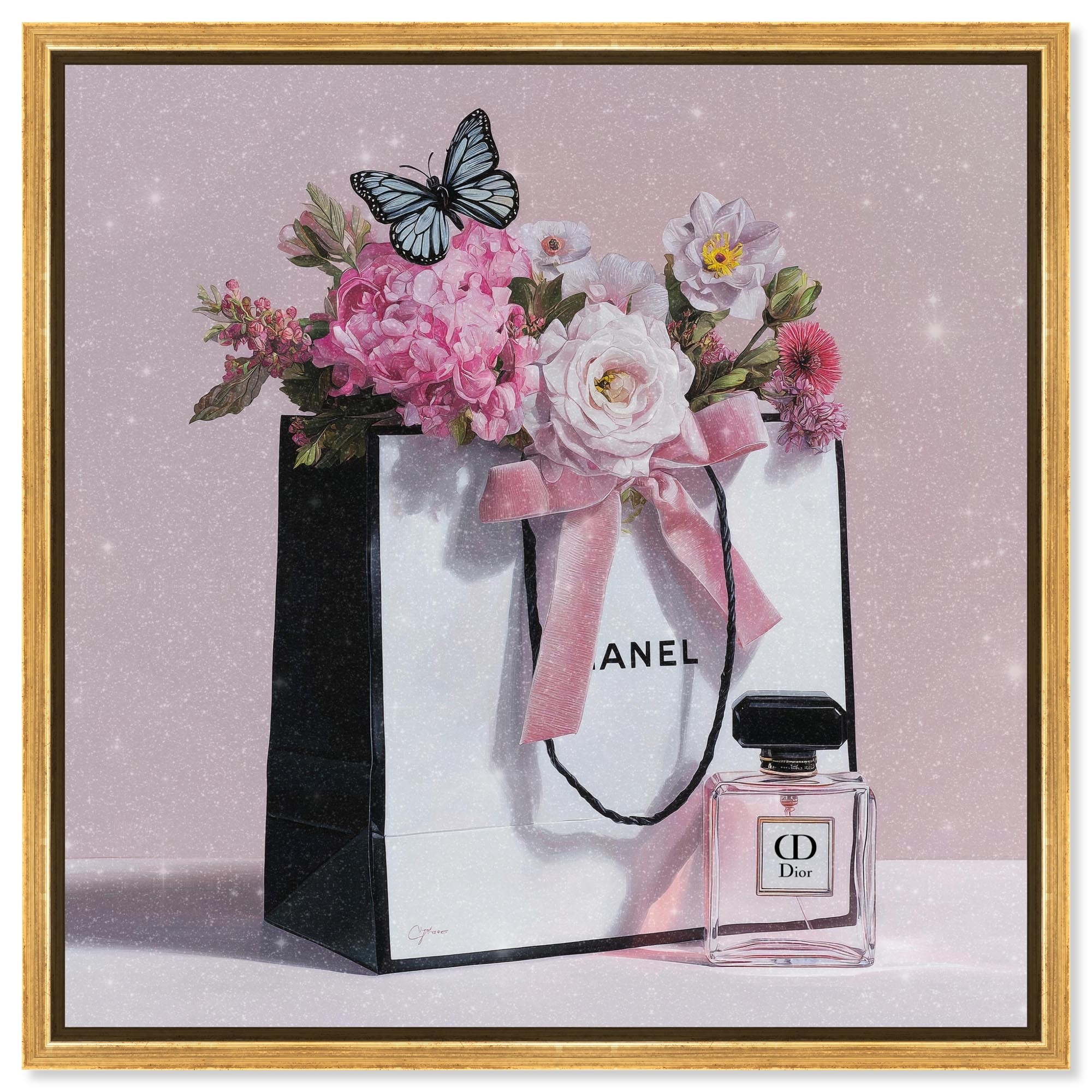 Spring Shopping Bag Pink Glam Art Framed Canvas Print by Art Remedy
