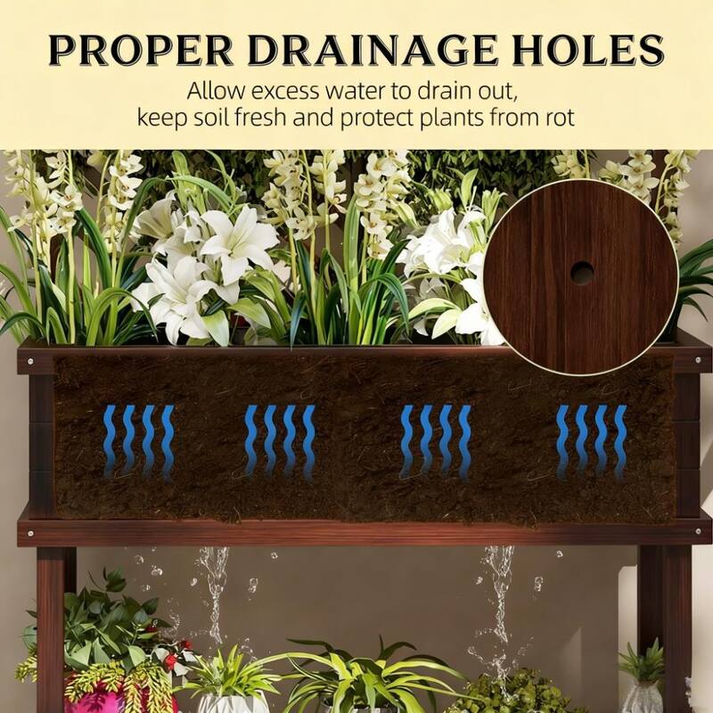 Raised Garden with Trellis, Bed Elevated Wood Planter with Legs and Drainage Holes