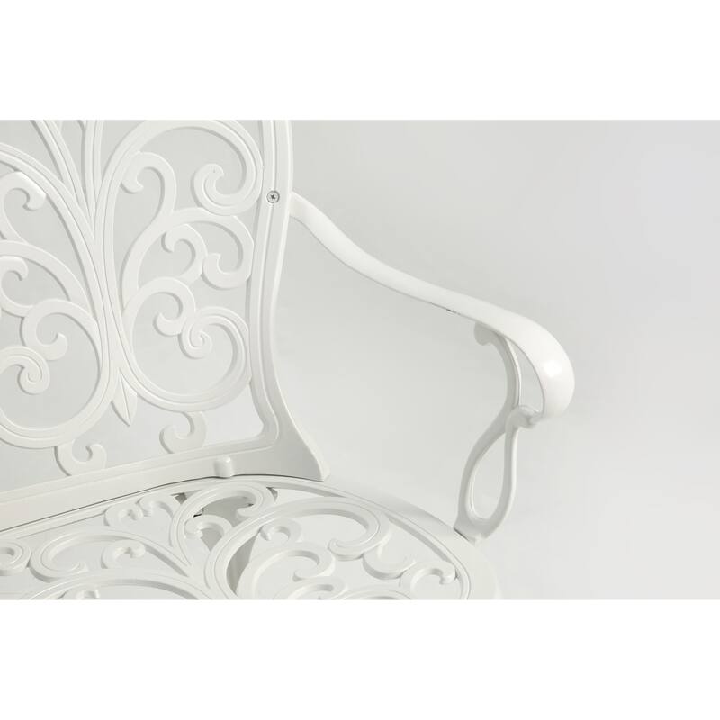Patio Garden Bench Metal Park Bench Cast Aluminum Outdoor Furniture With Floral Rose For Patio (Excluding the table)