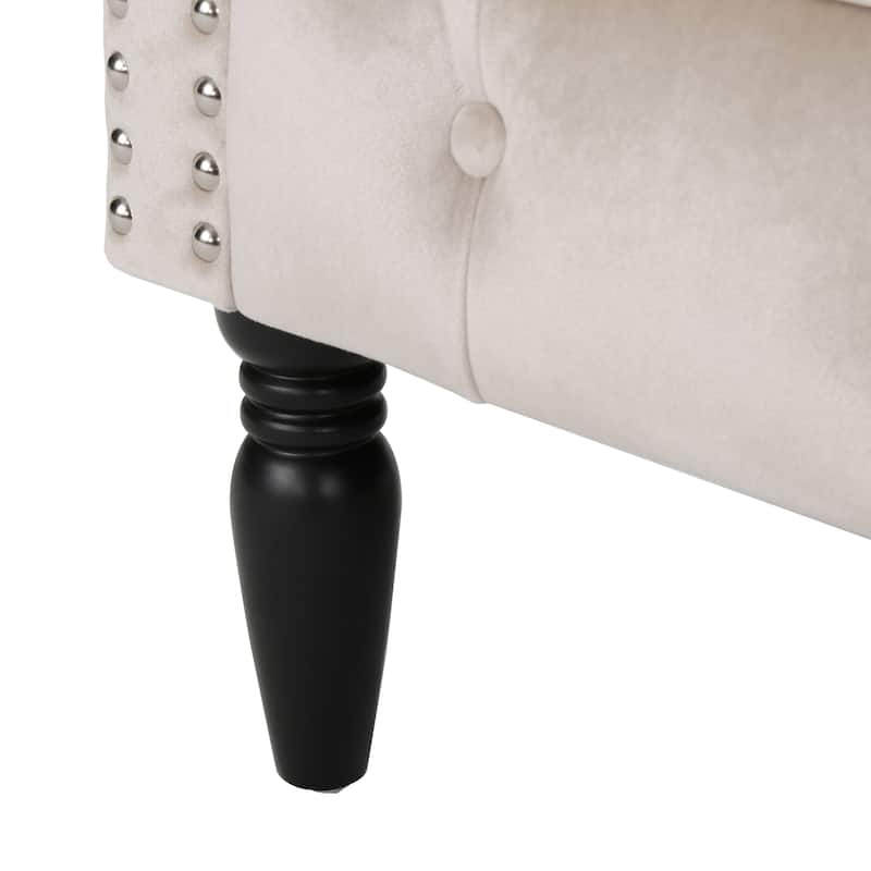 Velvet Club Chair with Button-Tufted Diamond Stitching, Rolled Armrests, and Birch Wood Legs