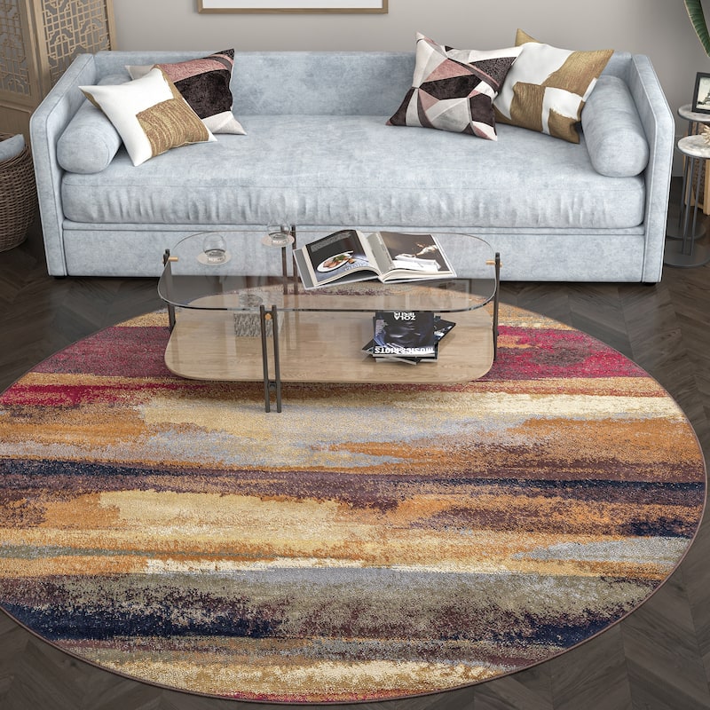 Flora Transitional Stripe Indoor Area Rug - 5'3 Round - Multi