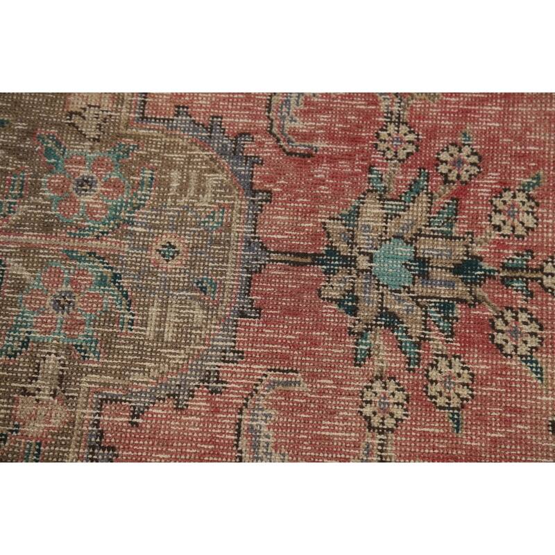 Pink Tabriz Persian Vintage Rug Hand-Knotted Wool Carpet - 7'8" x 10'8"