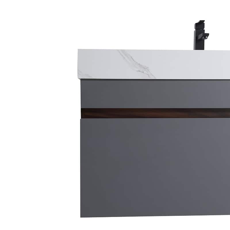 42 inch Wall Mounted Bathroom Vanity with Faux Marble Top and Basin