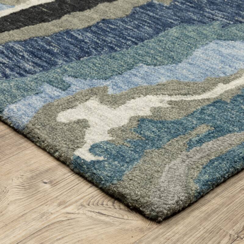 Style Haven Kitt Handmade Wool Abstract Layers Grey/ Blue Area Rug