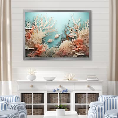 Designart "Watercolor Fish Dance Collage " Coastal Coral Under Water Framed Wall Art Prints
