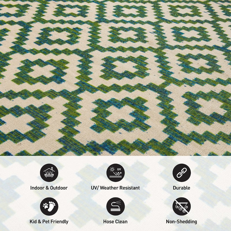 Contemporary Geometric Trellis Indoor/Outdoor Area Rug