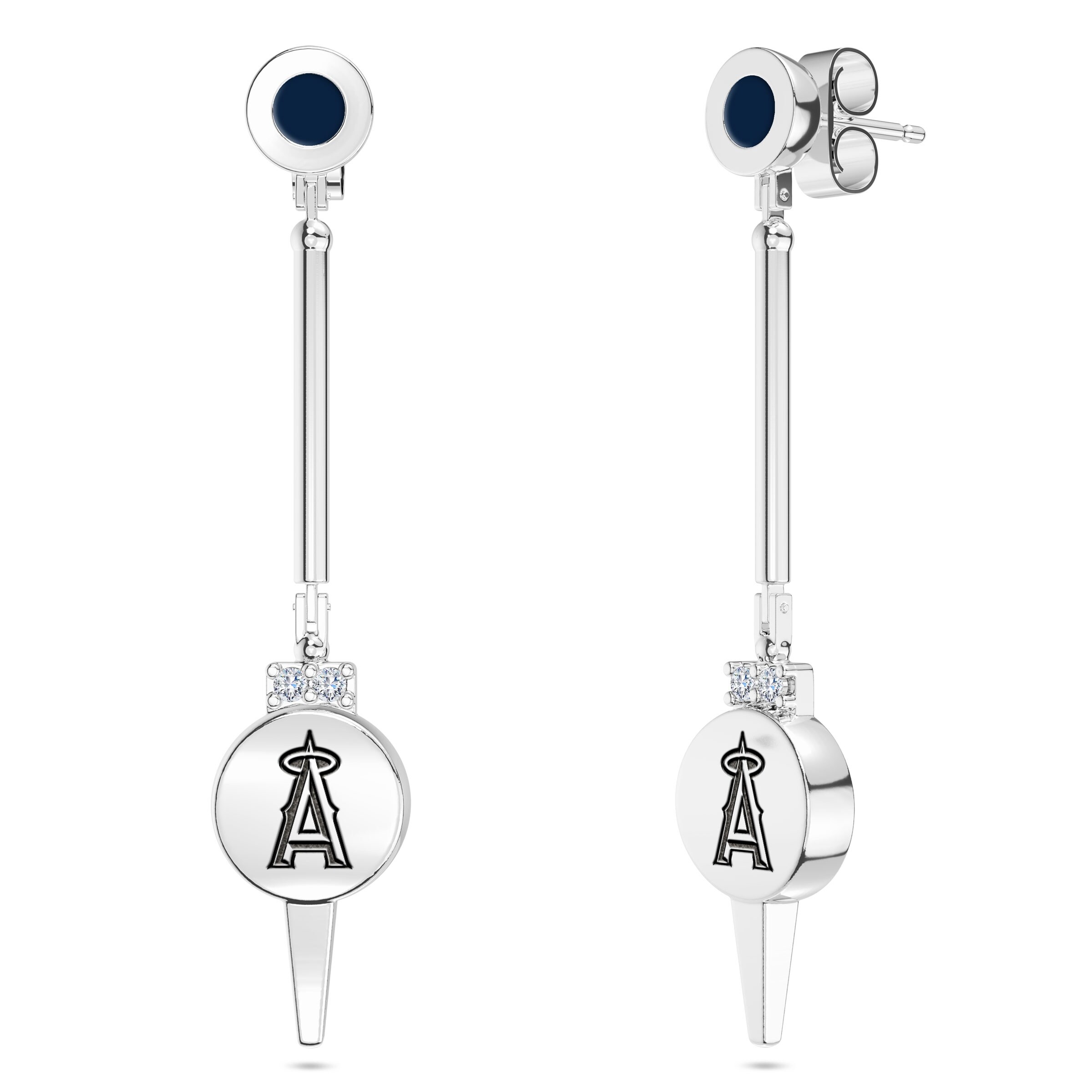 Shop Los Angeles Angels Engraved Sterling Silver Diamond Dangle Earrings In Blue On Sale Overstock 29908665