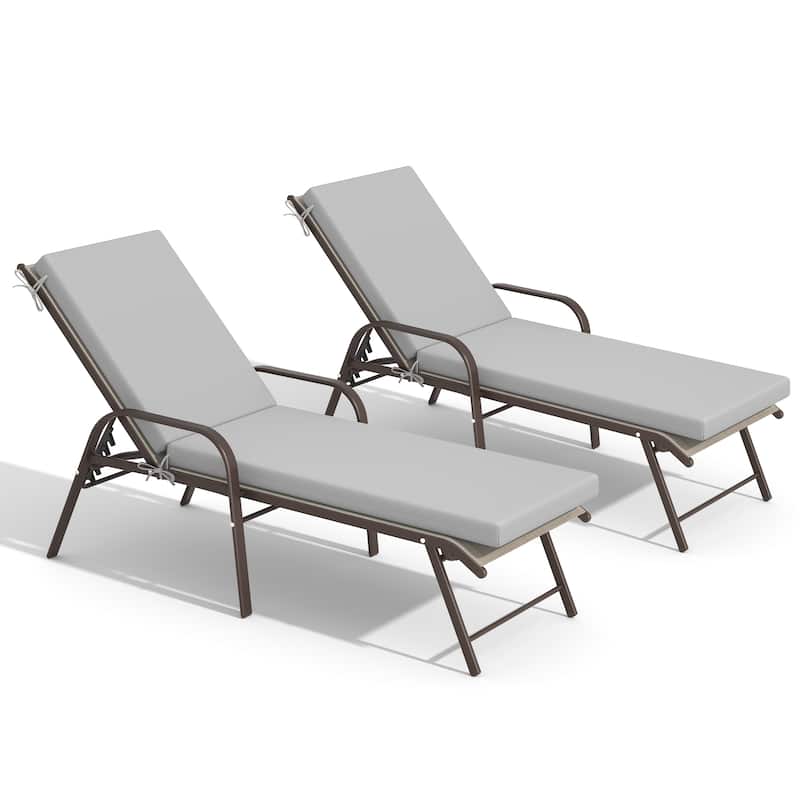 Pellebant Outdoor Adjustable Patio Chaise Lounge Chairs with Cushions - Chair-Beige&Cushion-LightGrey