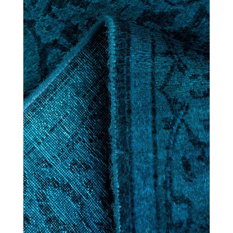 Overton Hand Knotted Wool Vintage Inspired Modern Contemporary Overdyed Blue Runner Rug - 2' 6" x 23' 9"